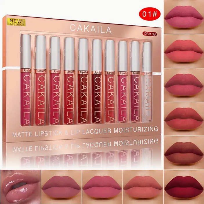 10pcs Waterproof Matte Lip Gloss Set Long-lasting Non-stick Lip Makeup Tools Daily Stage Makeup Lip Gloss Lipstick Girls Holiday Gift Valentines Day Gifts
