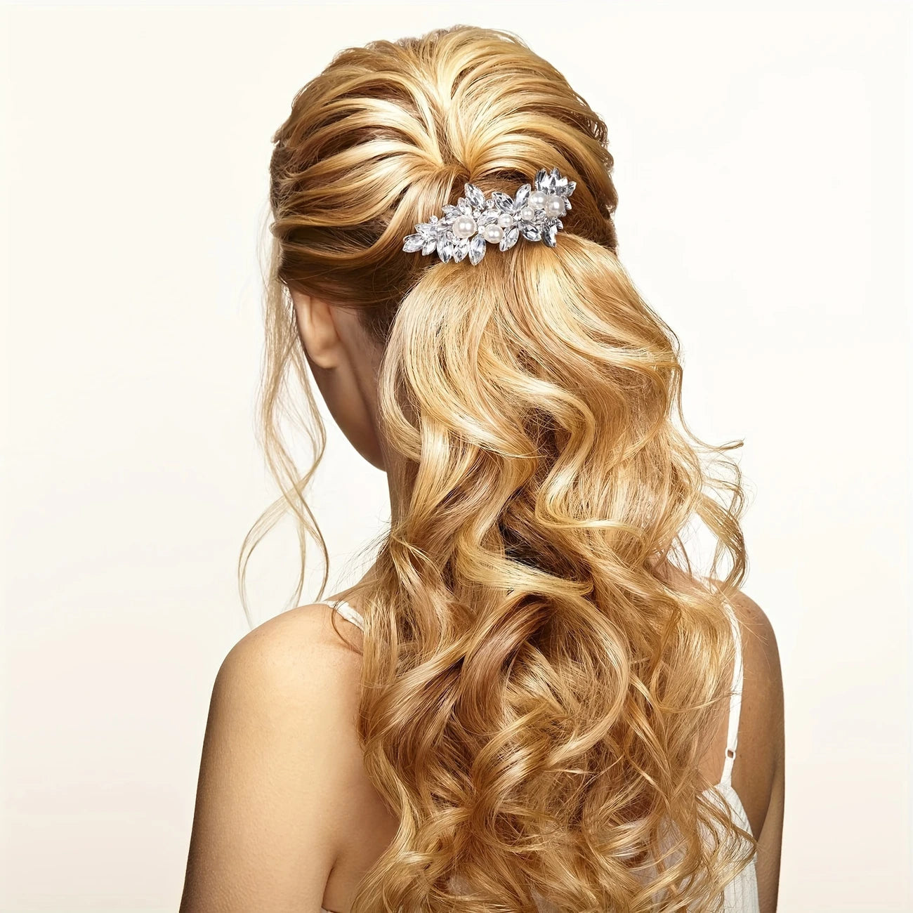 Elegant Floral Hair Barrette, French Clip Spring Hair Claw, Rhinestone Accents