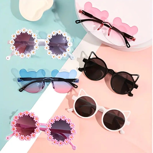 6pcs Cute Bear & Floral Shaped Glasses for Summer - Stylish Black Frames with Colorful Lenses, Perfect for Daily Use, Parties, Birthdays & Gift Bags - Ideal for Easter Celebrations, Everyday Accessories | Playful Accessory | Durable Glasses