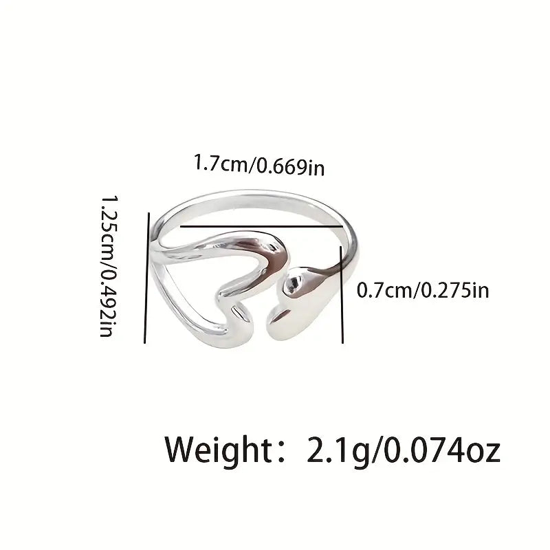 1pc Hollow Big Heart Design Ring Women's Opening Adjustable Index Finger Ring Hypoallergenic Suitable For Women's Daily Travel Wear (about 2.1g)