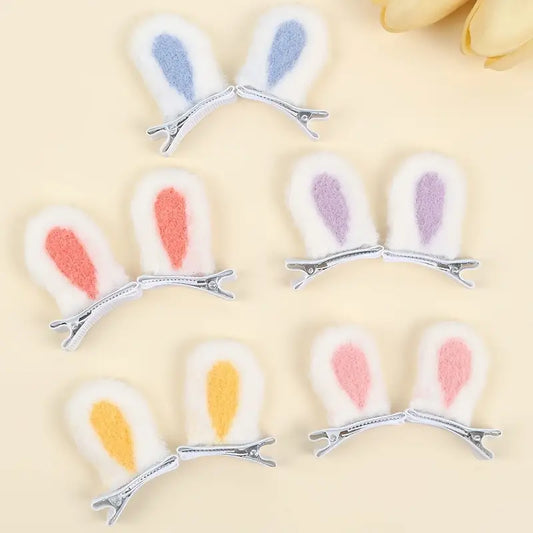 5pcs Random Color Adorable Bunny Ear Hair Clips for Girls - Cute Plush Rabbit Bow Barrettes, Sweet Easter Hair Accessories, Perfect for Teens' Birthday Gifts, Assorted Colors (Pink, Blue, Purple, Yellow, Orange), Cute Hair Accessories