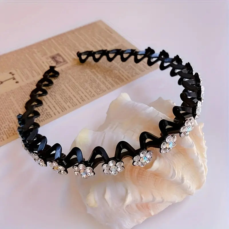 1pc, Elegant Rhinestone Floral Hair Hoop, Plastic Non-Slip Grip Toothed Headband, Gentle On Hair, Suitable For Women, Daily Use, Face Wash, And Skincare Accessory