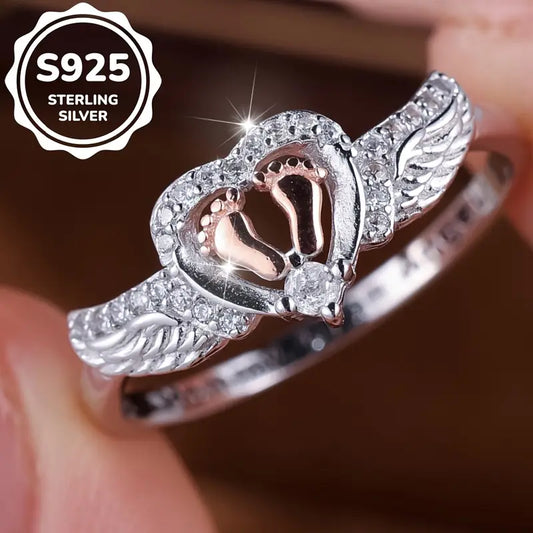 2.8g Silvery Two-tone Electroplated Heart Mom's Day Ring for Women
