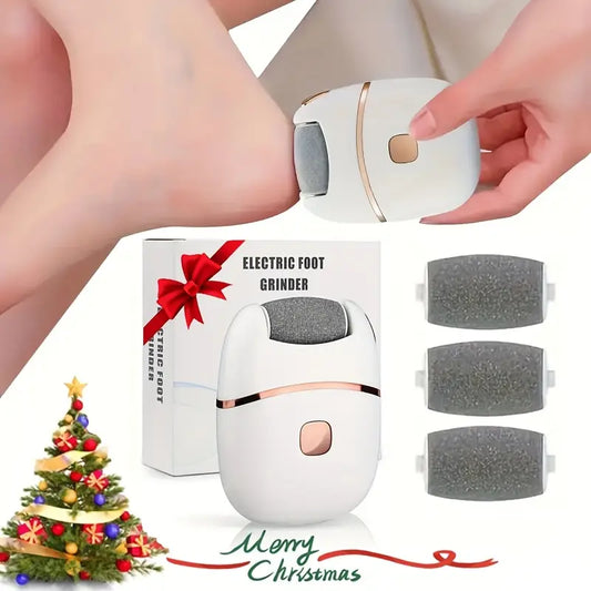 [Rechargeable Callus Remover] Electric Foot Grinder - Rechargeable Callus Remover for Smooth Feet - Home or Travel Use with 3 spare grinding heads