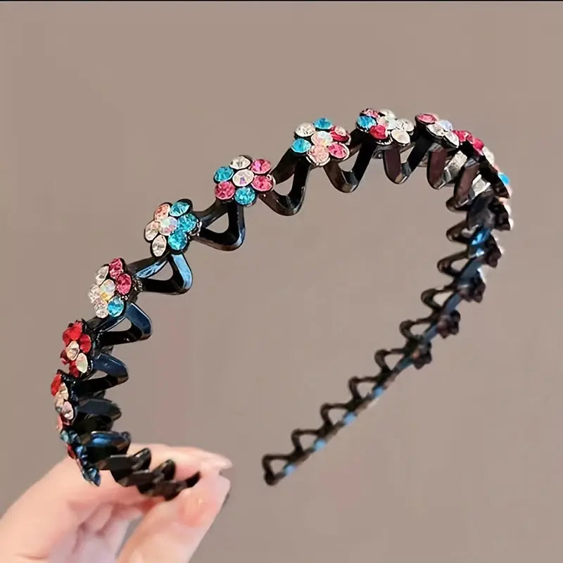 1pc, Elegant Rhinestone Floral Hair Hoop, Plastic Non-Slip Grip Toothed Headband, Gentle On Hair, Suitable For Women, Daily Use, Face Wash, And Skincare Accessory