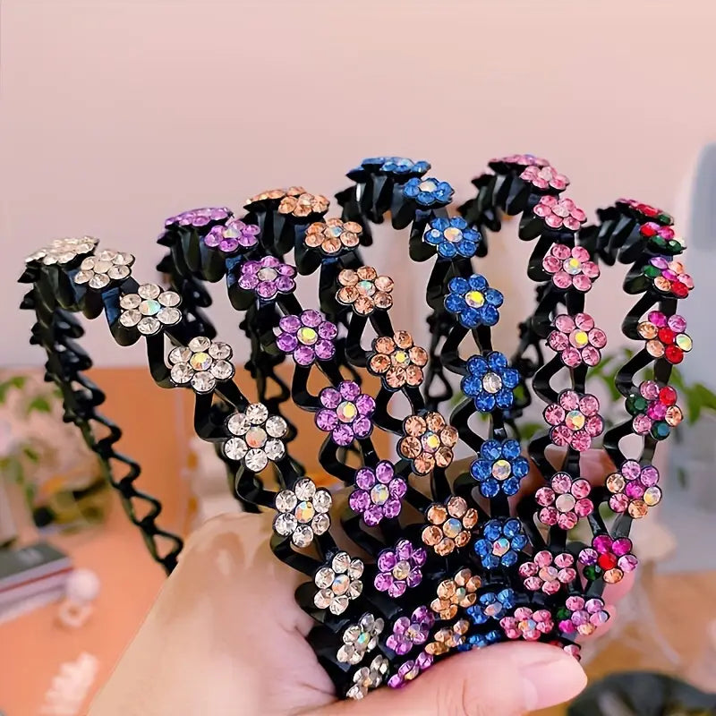6pcs Rhinestone Elegant Sparkling Head Bands, Non Slip Hair Hoops for Women Wear, Trendy Decorative Flower