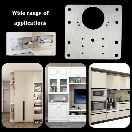 5Pcs Heavy-Duty Metal Cabinet Door Hinge Repair Kit - Easy Install, Fit for Kitchen & Wardrobe Doors, Durable Brushed Finish Mounting Plates with Pre-Drilled Holes, Hinges for Cabinets